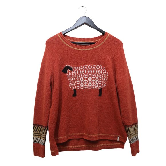 Woolrich Sweaters - Woolrich Motif Rust Sheep Graphic Wool Acrylic Blend Knit Pullover Sweater